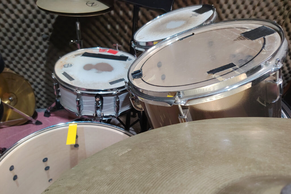 Close-up of a drum kit